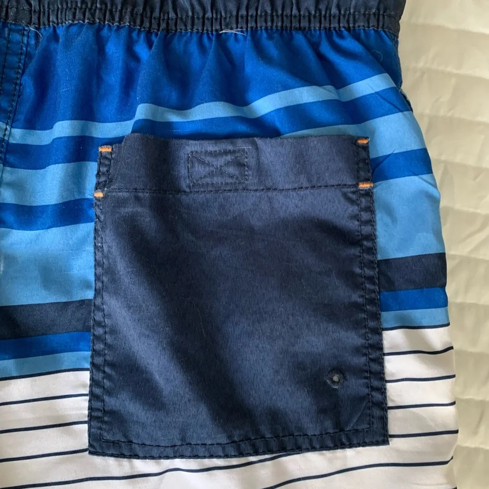 Goodfellow & Co. Swim Trunks Men’s Size S Blue White Orange Stripes Pockets